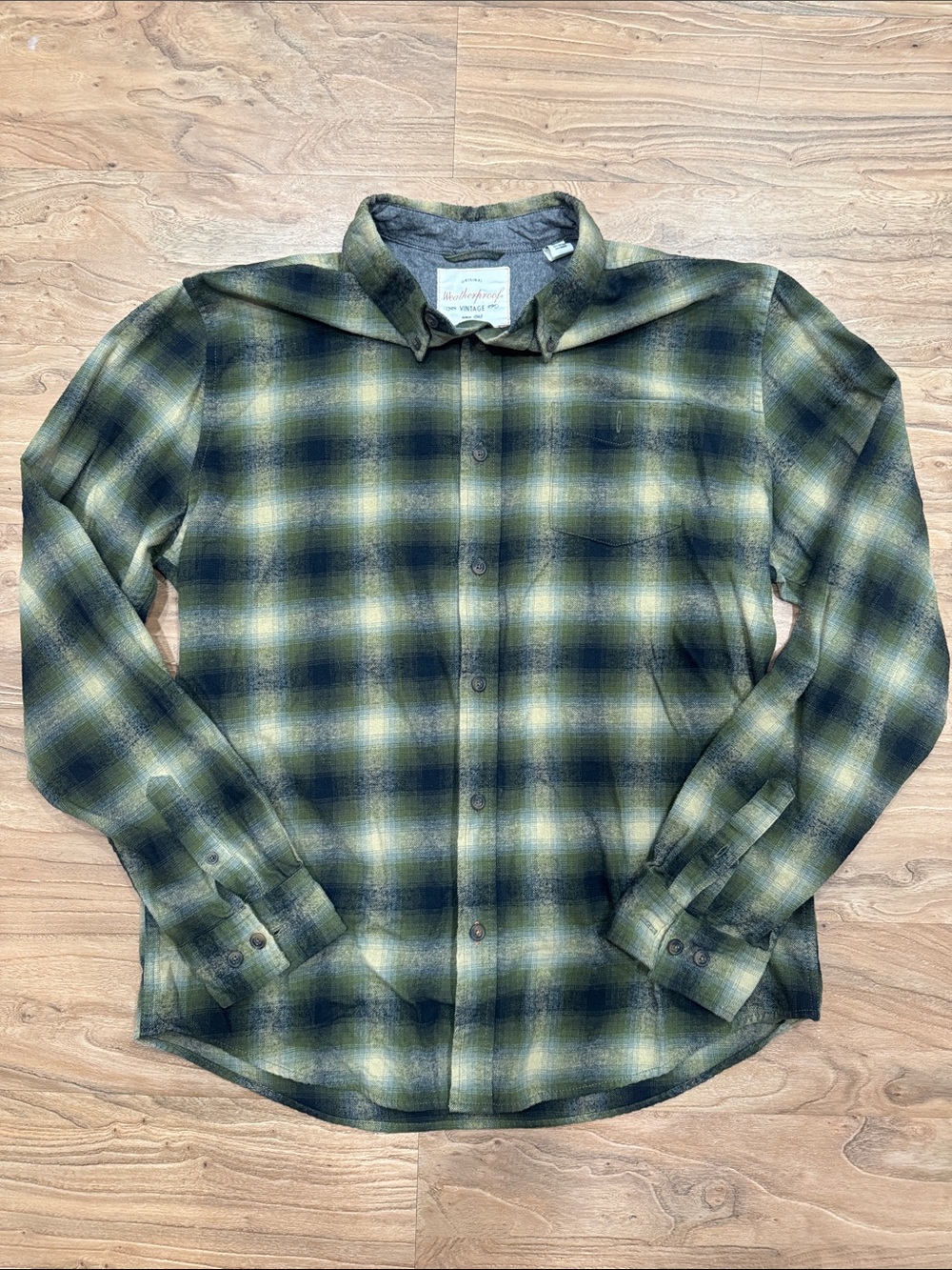 Weatherproof Olive Green & Black Plaid Button-Down Shirt
